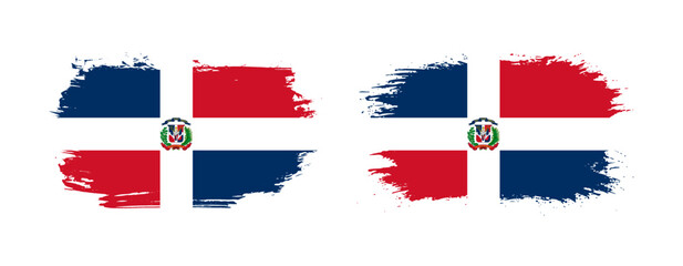 Set of two grunge brush flag of Dominican Republic on solid background