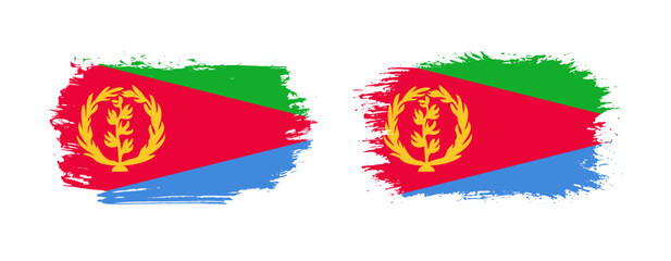 Set of two grunge brush flag of Eritrea on solid background