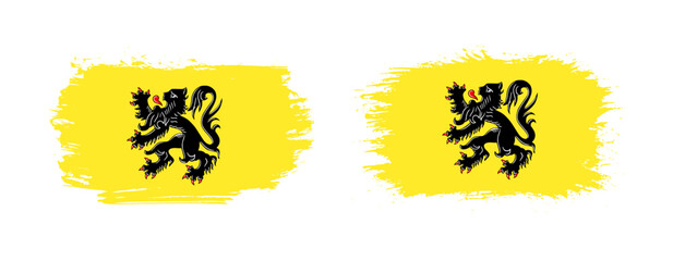 Set of two grunge brush flag of Flanders on solid background