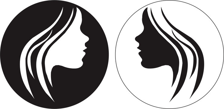 Decorative fashion girl for beauty products or salon design. Beautiful woman silhouette icon. Young girl with wavy thick hair style illustration.
