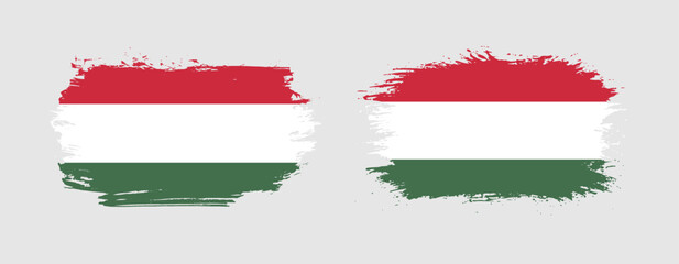Set of two grunge brush flag of Hungary on solid background