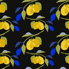 Branch with lemons. Image on a white and colored background. Color graphics.