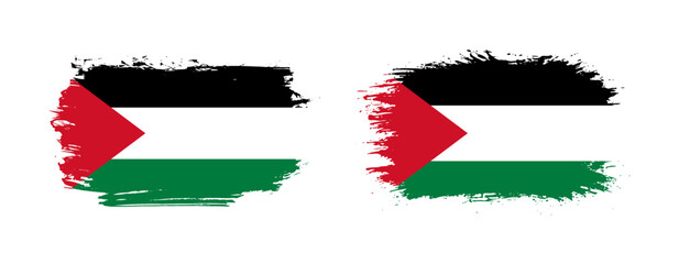 Set of two grunge brush flag of Palestine on solid background