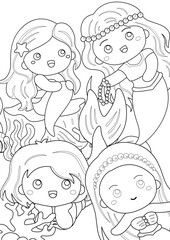 Cute Mermaid Coloring Pages A4 for Kids and Adult
