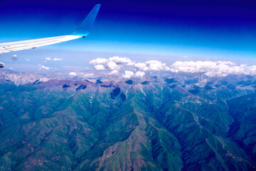 Aerial photography of mountains and rivers in clear sky