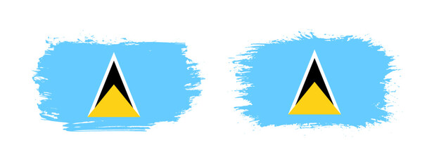 Set of two grunge brush flag of Saint Lucia on solid background
