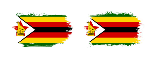 Set of two grunge brush flag of Zimbabwe on solid background - obrazy, fototapety, plakaty