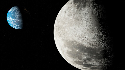 Moon close up in space close up starry background cosmic stars 