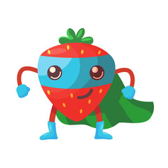Berry and vegetable characters as superheroes vector. Cartoon apple, tomato, strawberry, pear with masks and capes isolated illustration. Diet, healthy food concept