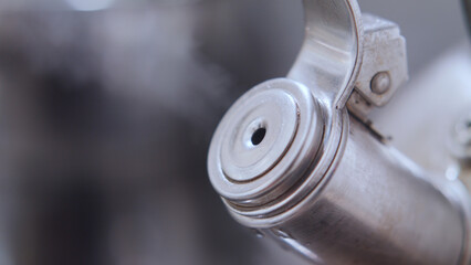 Boiling tea pot of water, metalic, macro, vapor, steam, hot water