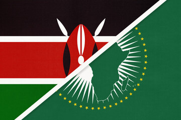 African Union and Kenya national flag from textile. Africa continent vs Kenyan symbol