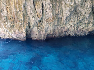 blue caves on Paxos island in Greece