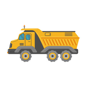 Construction trucks flat vehicle. Cartoon excavators, crane trucks, tractors and bulldozers isolated vector illustration. Building machines and industry concept