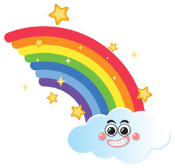 Rainbow with clouds in cartoon style
