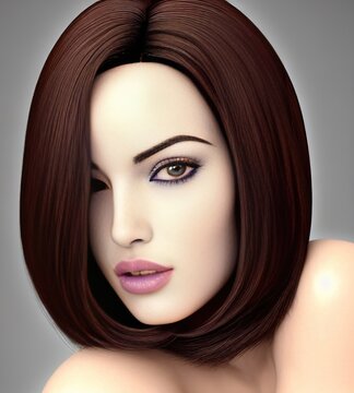  3D Illustration Beautiful Young Adult Women Milk Chocolate Hair, Ash Gray Skin, Royal Brown Eyes