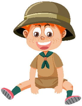 Cute boy scout cartoon character sitting