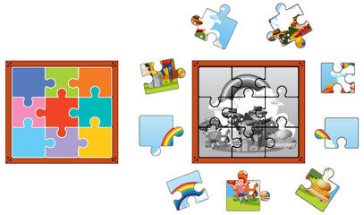 Naklejka premium Farm characters photo puzzle game template