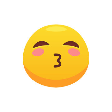 Feeling kiss expression. Face emoji flat icon for web design. Cartoon yellow emotion circle icon smiling, laughing and crying isolated vector illustration
