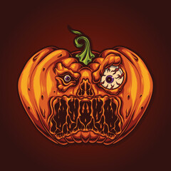 scary melting halloween pumpkin vector illustration