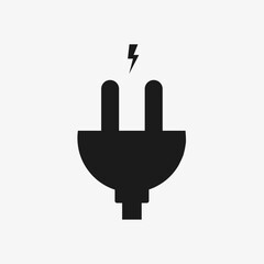electric plug icon in black with thunder symbol isolated on white background