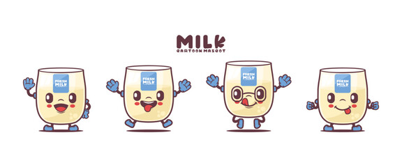 milk cartoon mascot with different expressions