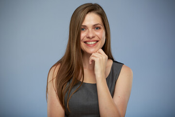 Smiling business woman with amazing wide toothy smile. isolated portrait.