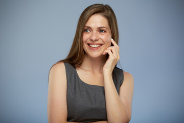 Smiling business woman with amazing wide toothy smile. isolated portrait.