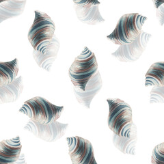 Watercolor seamless pattern with seashells isolated on white.