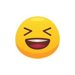 Feeling expression. Face emoji flat icon for web design. Cartoon yellow emotion circle icon smiling, laughing illustration