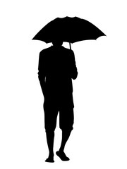 Silhouette of a man using an umbrella because it's raining