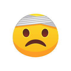 Emoji sick head face flat icon for web design. Cartoon yellow emotion circle icon smiling, laughing and crying isolated vector illustration. Feeling expression and communication concept