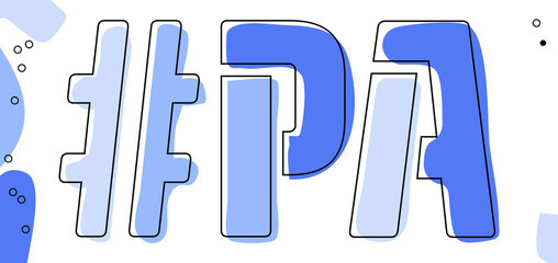 PA Hashtag. Isolate curves doodle letters. Blue colors. Hashtag #PA is abbreviation for the US American state Pennsylvania for social network, web resources, mobile apps.