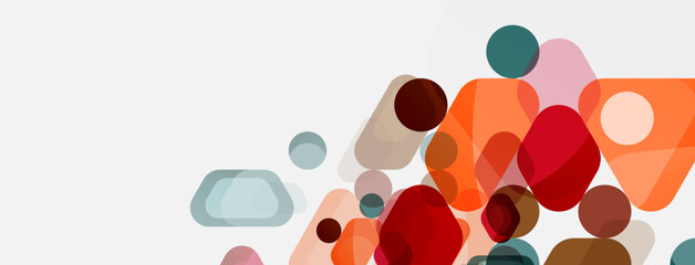 Color bubbles and rounded geometric shapes on white. Vector geometric minimal abstract background for wallpaper, banner, background, landing page