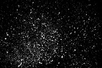 Falling snow isolated on black background Overlay texture Snowstorm