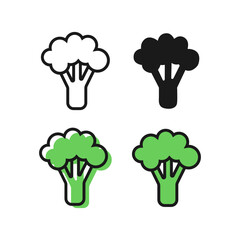 Broccoli icons. Healthy vegetable on white background. Vector illustration.