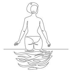 Sea wave one line. Vector drawing on a white background.