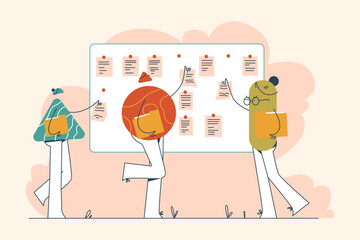 Three Persons Take Off Stick Documents from Board