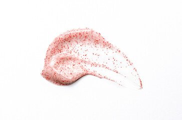 A sample of a scrub cream for washing. An exfoliating skin care product. White background