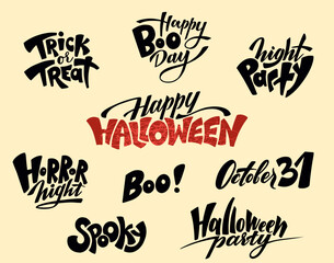 Set of vector Halloween handwritten phrases for design party invitations, flyers, posters