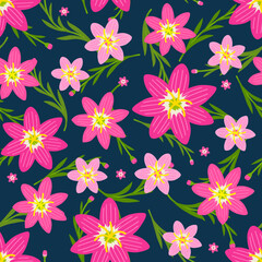 Floral vector artwork for apparel and fashion fabrics, Pink flowers wreath ivy style with branch and leaves. Seamless patterns background.