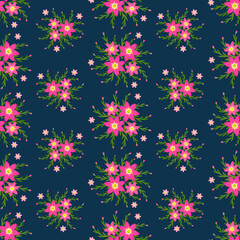 Fototapeta na wymiar Floral vector artwork for apparel and fashion fabrics, Pink flowers wreath ivy style with branch and leaves. Seamless patterns background.