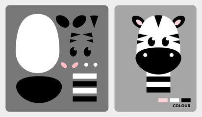Zebra pattern for kids crafts or paper crafts. Vector illustration of a horse puzzle. cut and paste patterns for kids crafts.