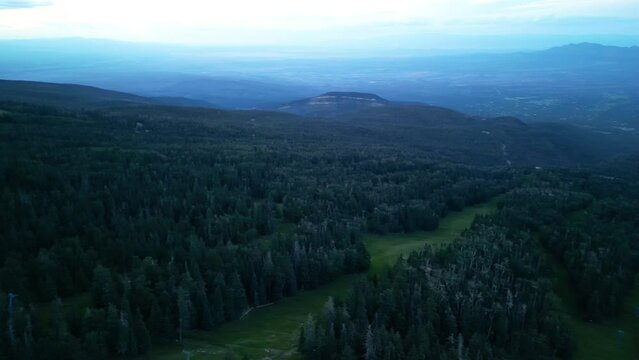 Sandia Mountains Range, New Mexico USA, Aerial 360 Degrees Panorama of Landscape, Forest, Hills and Mist Above Valley
