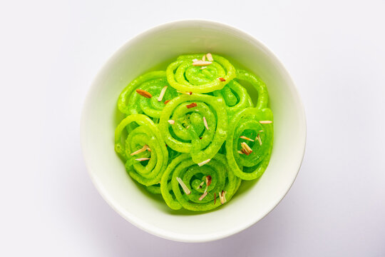 Green Jalebi mithai or sweet from India, a Twist to a traditional imarti or jilbi