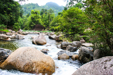 Big stone rock and waterfall beauty nature in phatthalung south Thailand 2