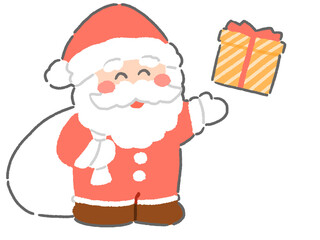 サンタクロースとプレゼントのイラスト　手描き