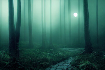 Fairytale forest, magic dreamy forest, digital illustration
