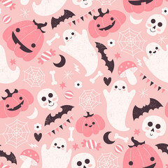 Cute Halloween monsters seamless pattern. 