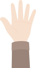 Flat design illustration of hand raised up.