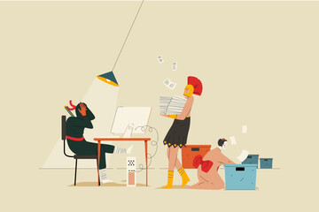 Gladiator Giving a Pile of Documents to Ninja